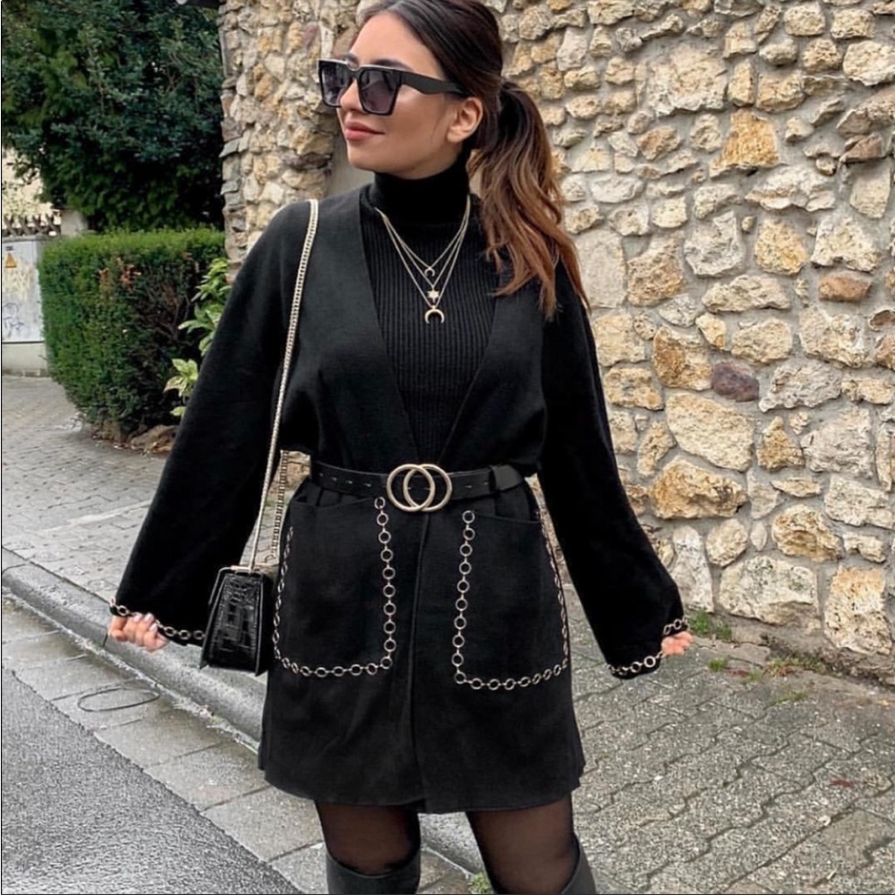 Zara Knit Coat with Gold Tone Chain Details size M